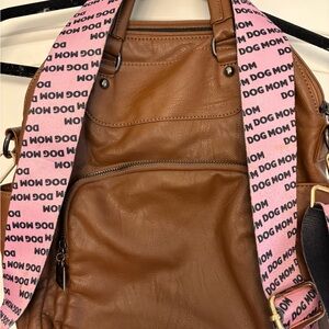 Brown Leather Backpack with Pink Strap